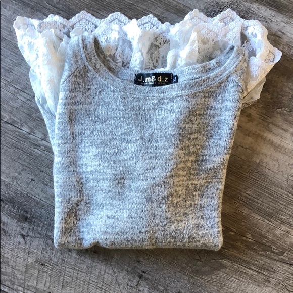 Juniors size XL Grey sweater with lace - Picture 2 of 8